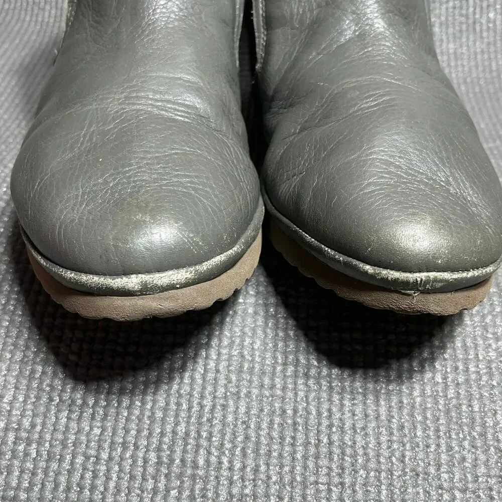 Gentle Souls Nara Booties Womens Size 9.5M Gray Leather Pull On‎ Wedge Heel
